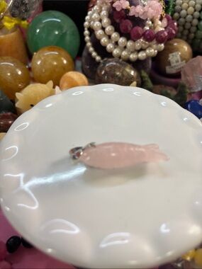 Rose Quartz Carved Fish Pendant - Soft Pink